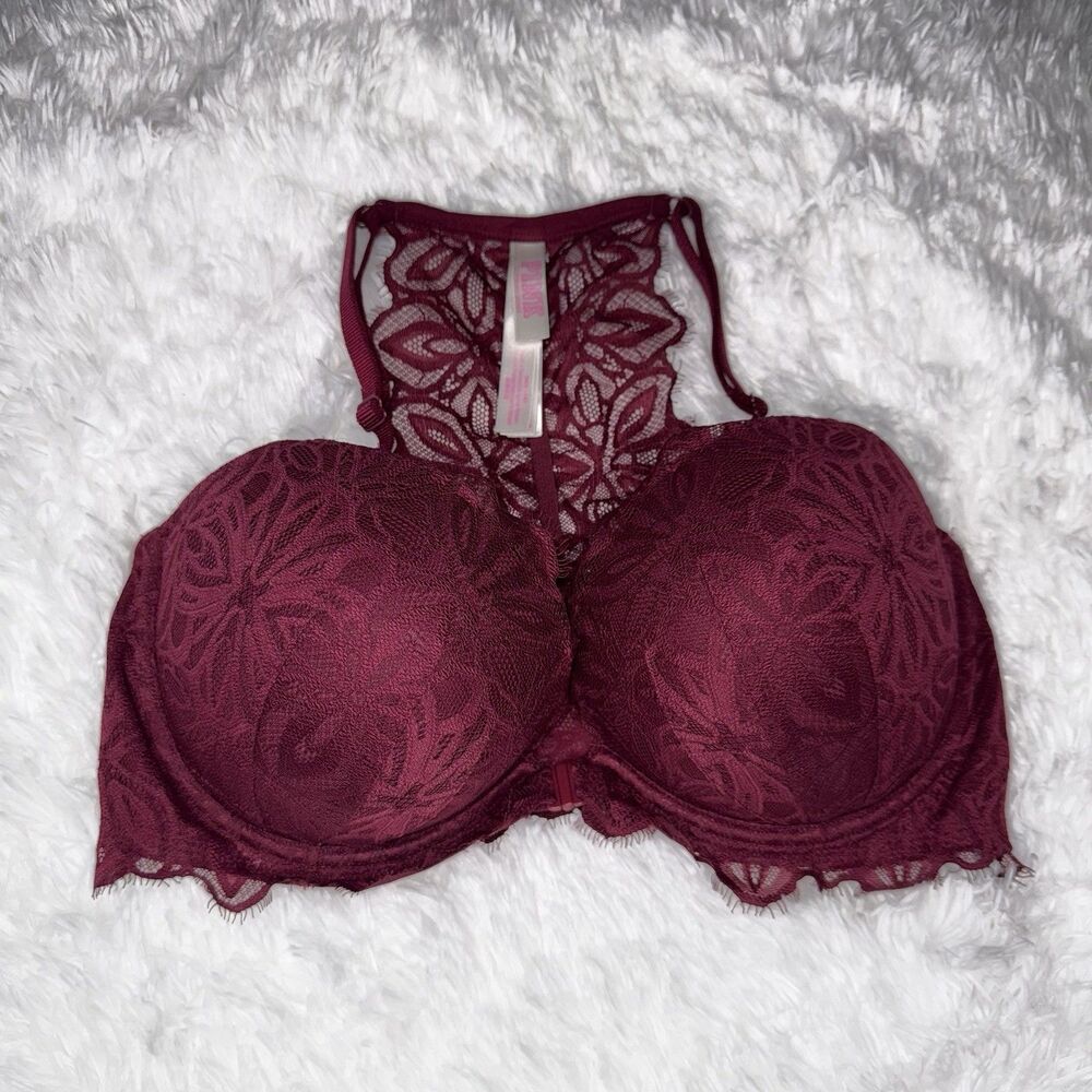 PINK by Victoria's Secret Date Racerback Front Closure Lace Halter Bra Sz 36DD